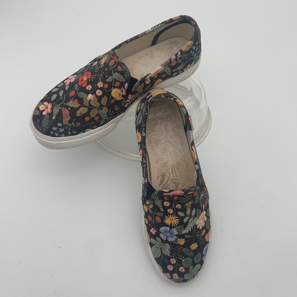 Keds WF64881 Black Floral Slip On Sneakers Women’s Size 7‎ Rifle Paper
